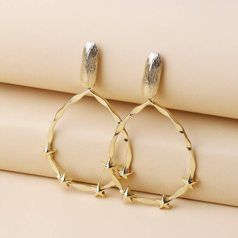 

Star Decor Water Drop Earrings, Gold