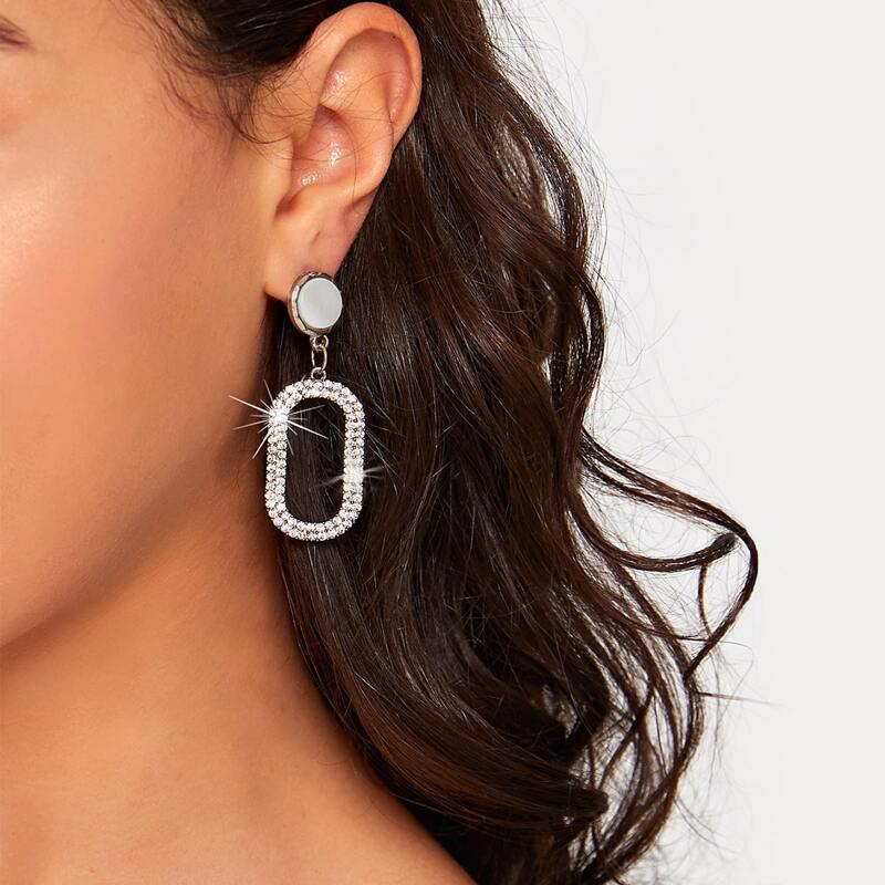 

Rhinestone Oval Drop Earrings, Silver