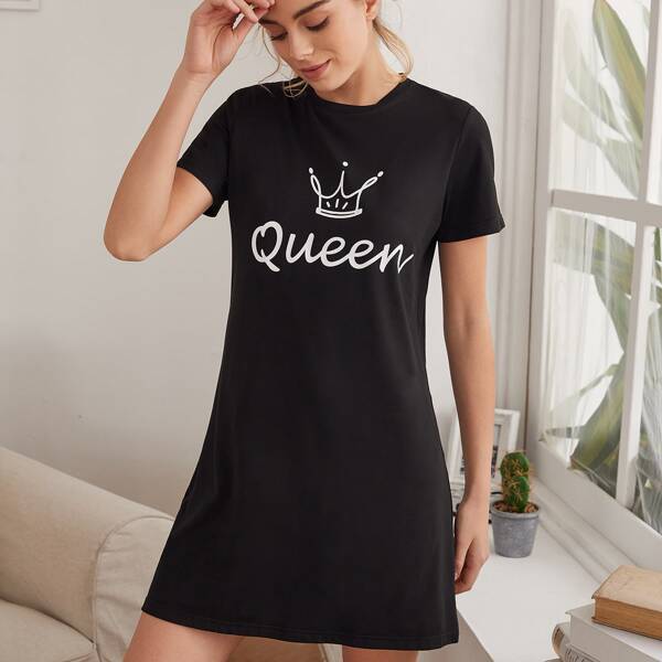 

Crown & Letter Graphic Nightdress, Black