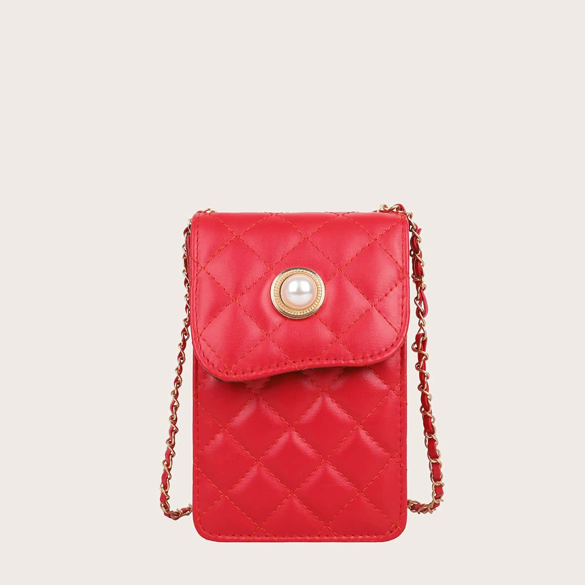 

Quilted Crossbody Pouch Bag, Red