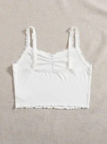 SHEIN MOD 蕾絲邊羅紋針織吊帶上衣 - 白色 - 查看 2