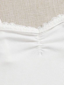 SHEIN MOD 蕾絲邊羅紋針織吊帶上衣 - 白色 - 查看 4