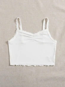 SHEIN MOD 蕾絲邊羅紋針織吊帶上衣 - 白色 - 查看 6