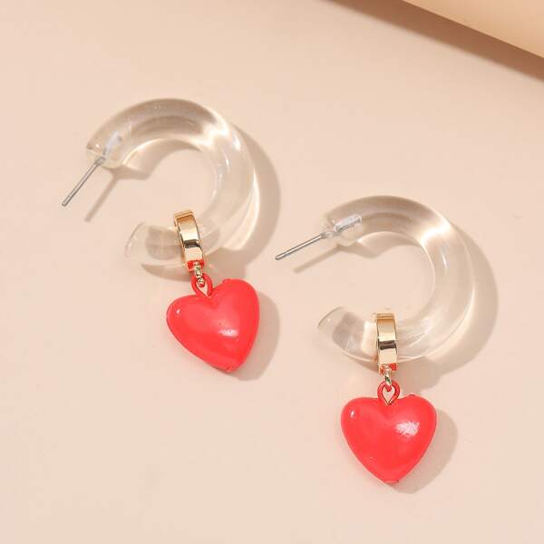 

Heart Decor Drop Earrings, Red