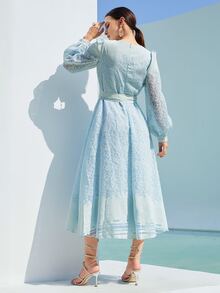 SHEIN 燈籠袖腰帶歐根紗洋裝