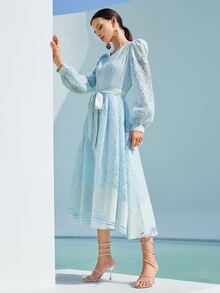 SHEIN 燈籠袖腰帶歐根紗洋裝