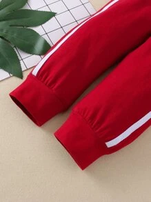 Baby Boy Slogan Graphic Raglan Sleeve Tee & Joggers - Red and White - View 4