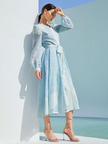 SHEIN 燈籠袖腰帶歐根紗洋裝