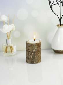 Tree Stump Design Wooden Candle Holder - Brown - View 1