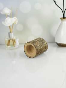 Tree Stump Design Wooden Candle Holder - Brown - View 3