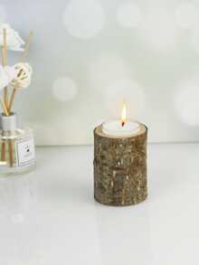 Tree Stump Design Wooden Candle Holder - Brown - View 4