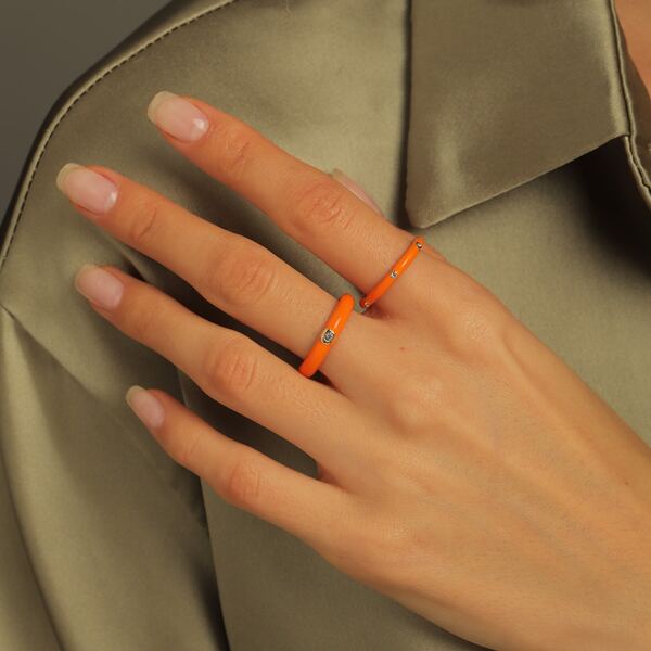 

2pcs Rhinestone Decor Ring, Orange