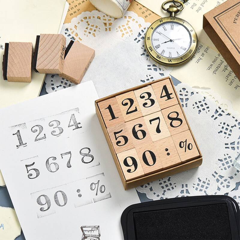 

1box DIY Wooden Number Stamp, Khaki
