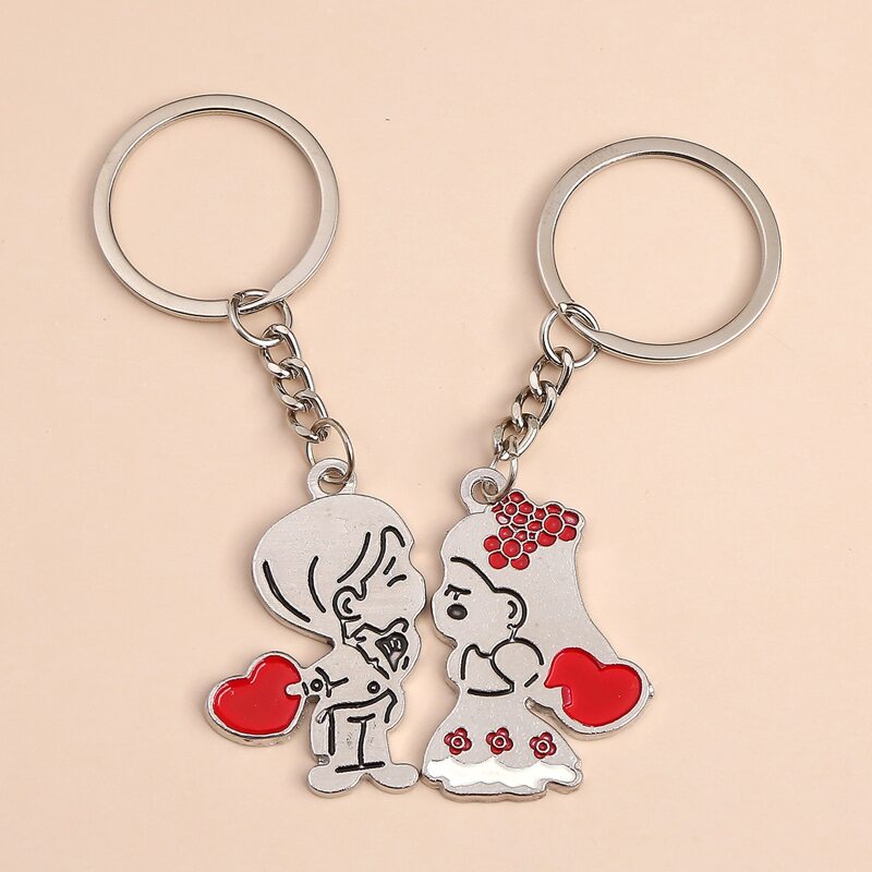 

2pcs Cartoon Figure Couple Keychain, Silver