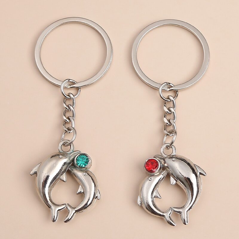 

2pcs Dolphin Couple Keychain, Silver