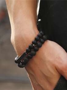 RINTOLER Thời trang và phổ biến 2 chiếc Vòng tay đính cườm trang trí vương miện nam cho món quà trang sức và cho vẻ ngoài sành điệu - màu đen - Xem 2