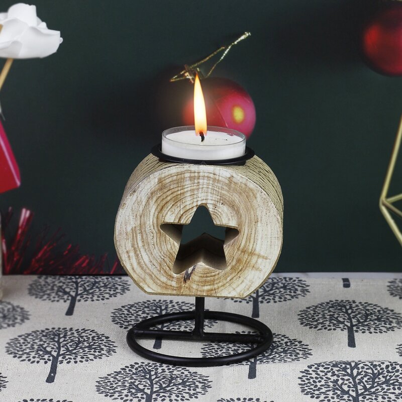 

Hollow Star Wooden Candle Holder, Black