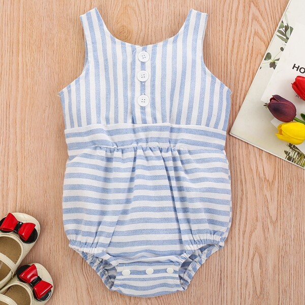 

Baby Unisex Striped Button Front Bodysuit, Blue and white