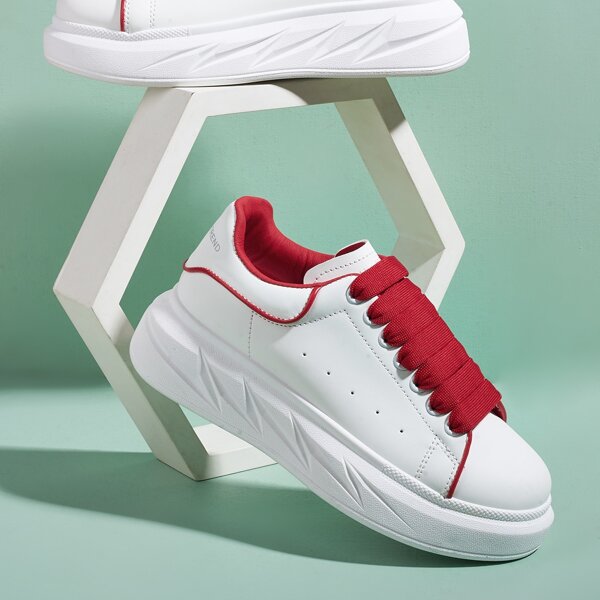 

Lace-up Front Skate Shoes, Red and white