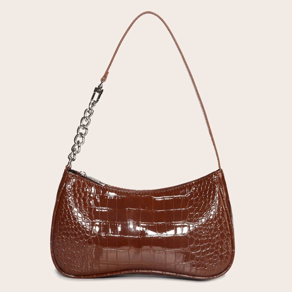 

Croc Embossed Baguette Bag, Brown