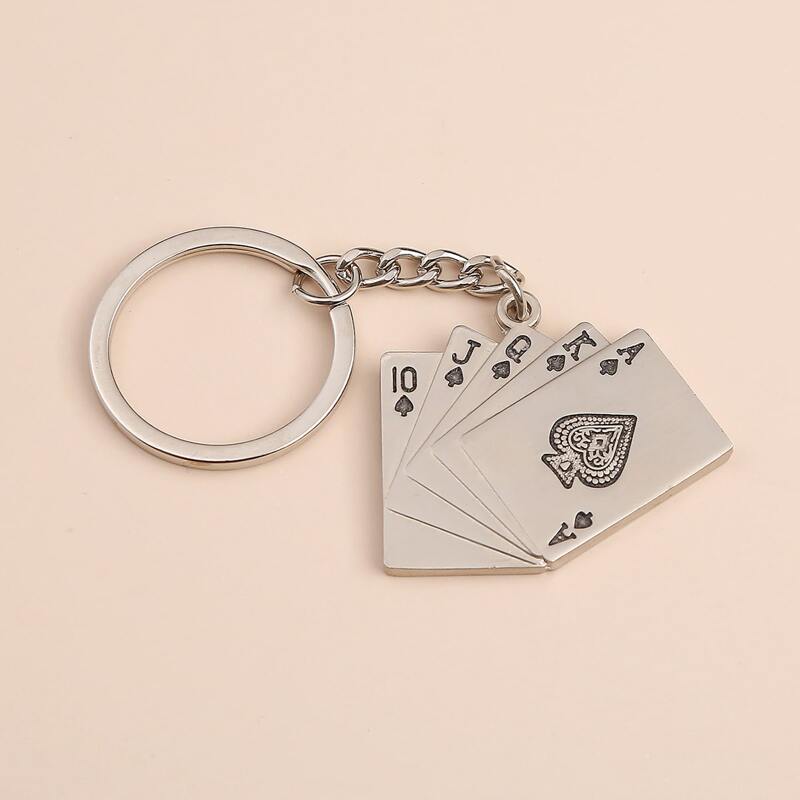 

1pc Playing Cards Keychain, Silver