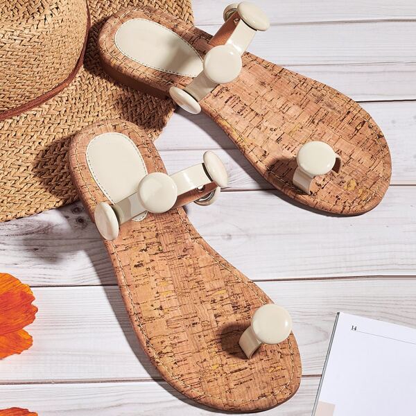 

Round Decor Thong Sandals, Apricot