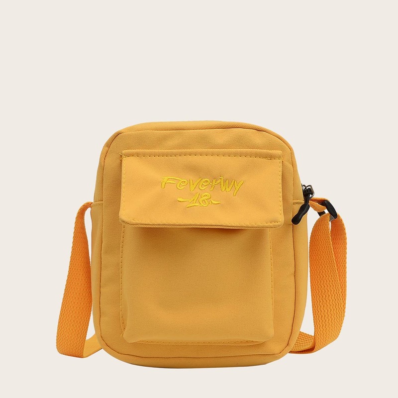 

Letter Embroidery Crossbody Bag, Yellow