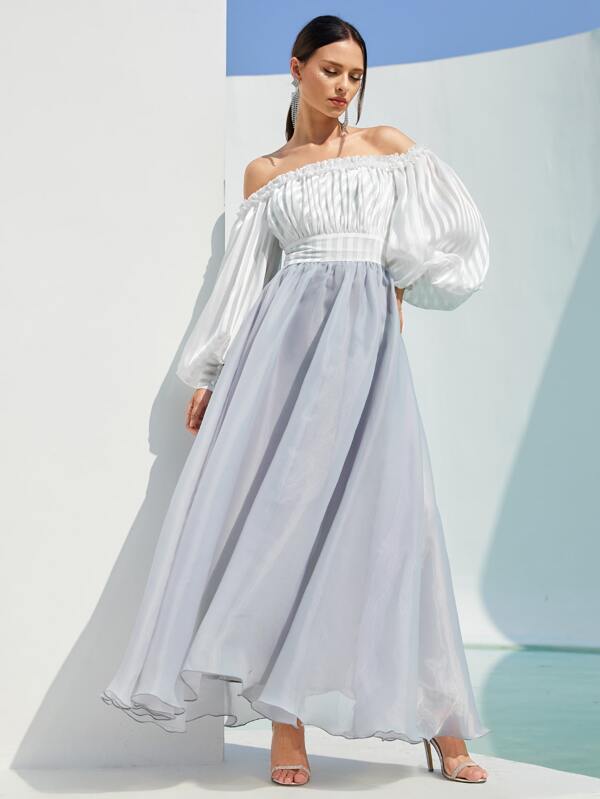 Seusyu Bishop Sleeve Frill Trim Overlap Organza Dress