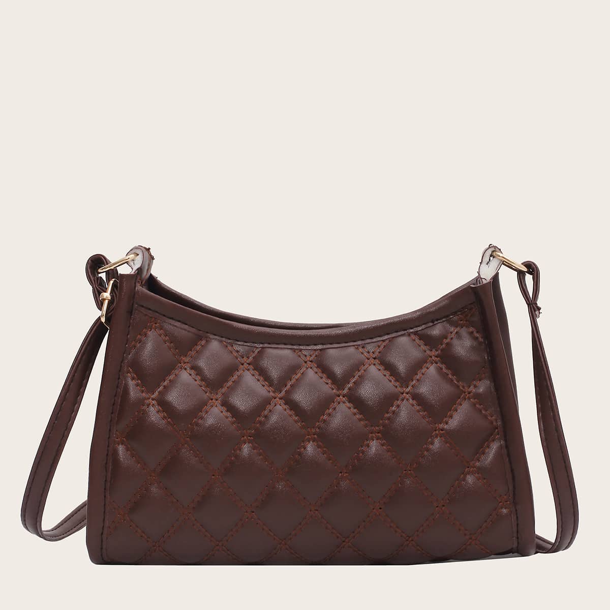 

Top Stitch Quilted Bag, Coffee brown