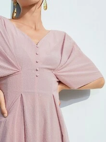 SHEIN 紐扣傘狀下擺素色連衣裙 - 藕粉色 - 查看 5