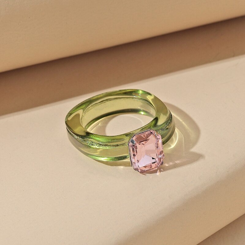 

Rhinestone Decor Ring, Green