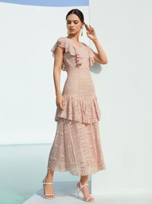 SHEIN 荷葉邊素色蕾絲洋裝