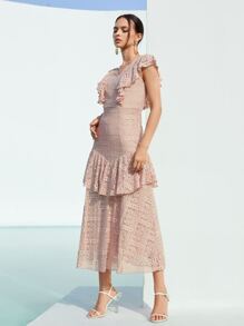 SHEIN 荷葉邊素色蕾絲洋裝