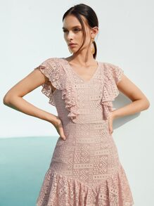 SHEIN 荷葉邊素色蕾絲洋裝