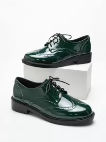 Artificial Patent Leather Oxford Shoes - Dark Green - View 1