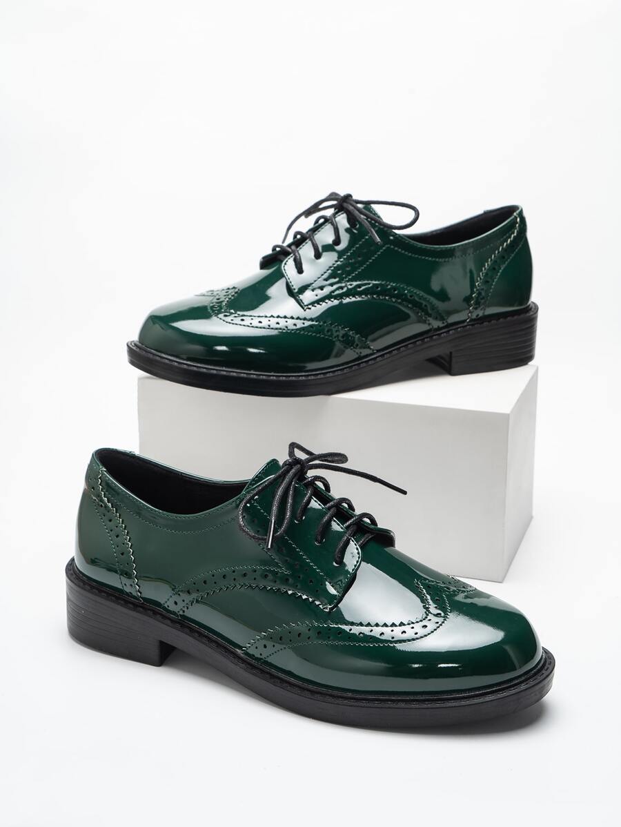 Artificial Patent Leather Oxford Shoes - Dark Green - View 1