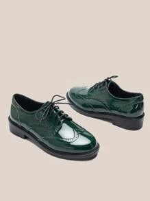 Artificial Patent Leather Oxford Shoes - Dark Green - View 2