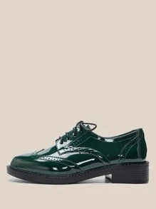 Artificial Patent Leather Oxford Shoes - Dark Green - View 3