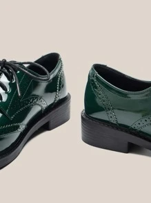 Artificial Patent Leather Oxford Shoes - Dark Green - View 5