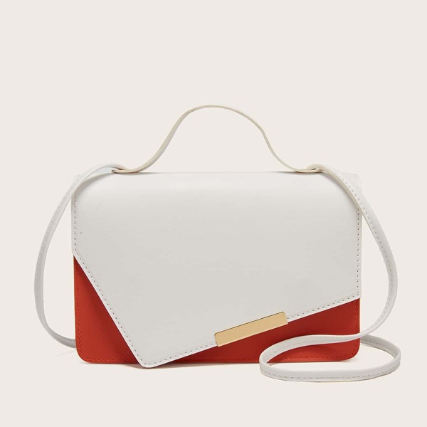 

Asymmetrical Flap Satchel Bag, White