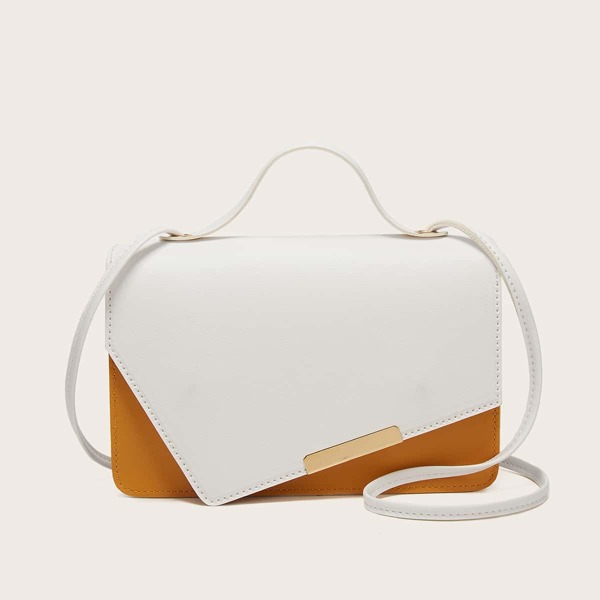 

Asymmetrical Flap Satchel Bag, White
