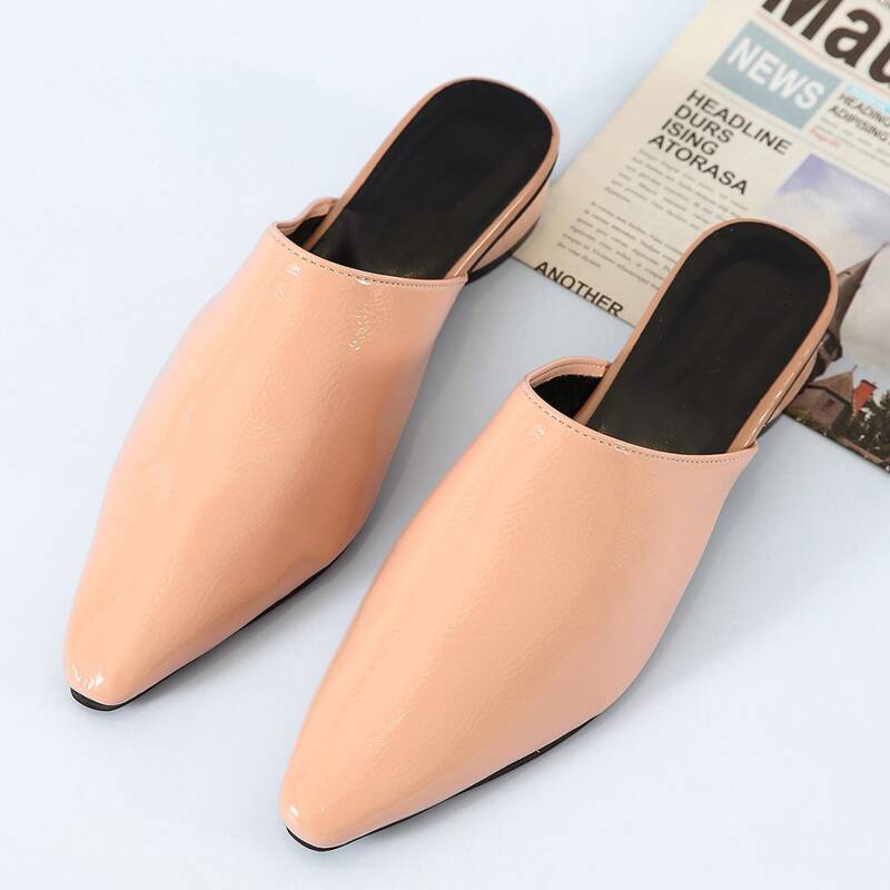 

Minimalist Patent Flat Mules, Apricot