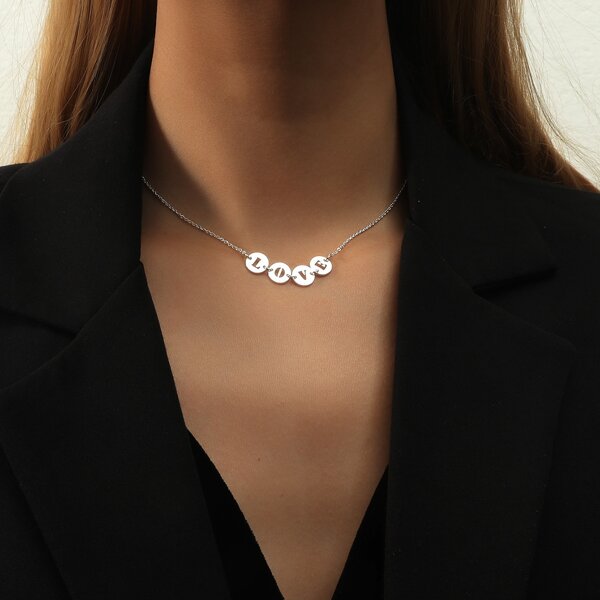 

Hollow Out Letter Charm Necklace, Silver