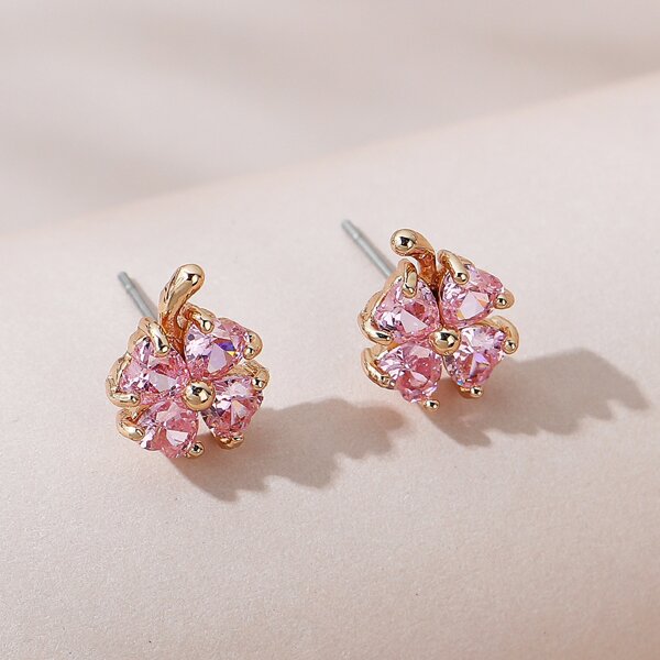 

Zircon Decor Stud Earrings, Pink