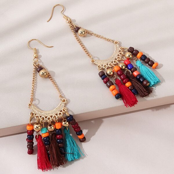 

Bead & Tassel Decor Drop Earrings, Multicolor