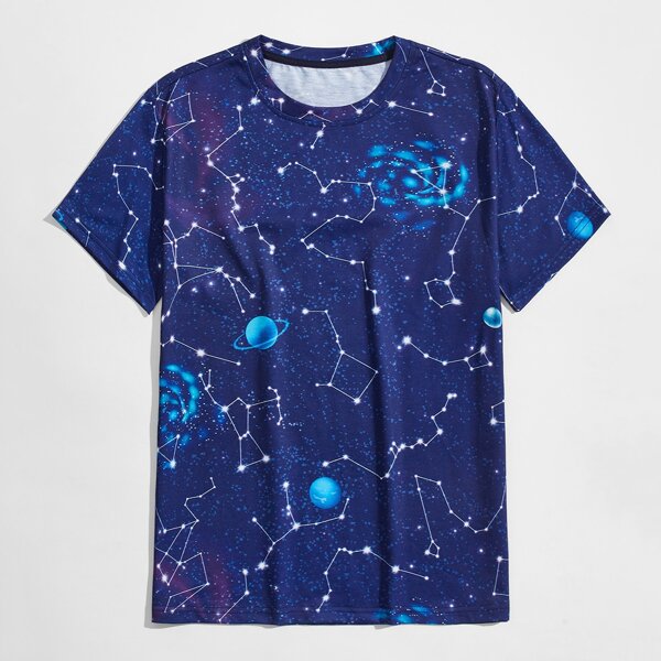 

Men Galaxy Print Short Sleeve Tee, Blue