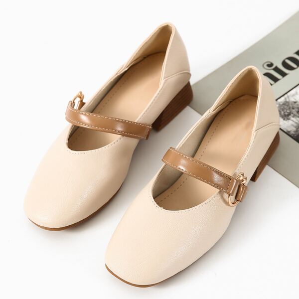 

Square Toe Metal Decor Flats, Beige