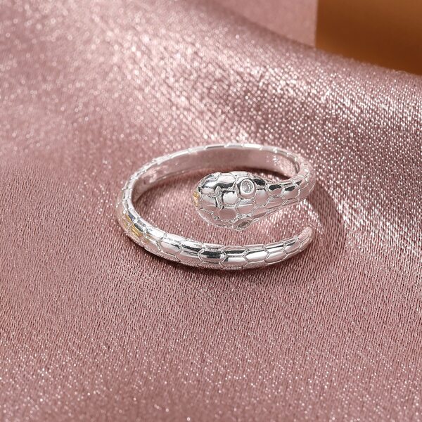 

Snake Design Cuff Ring, Silver