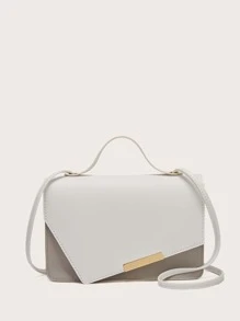Asymmetrical Flap Satchel Bag - White - View 1