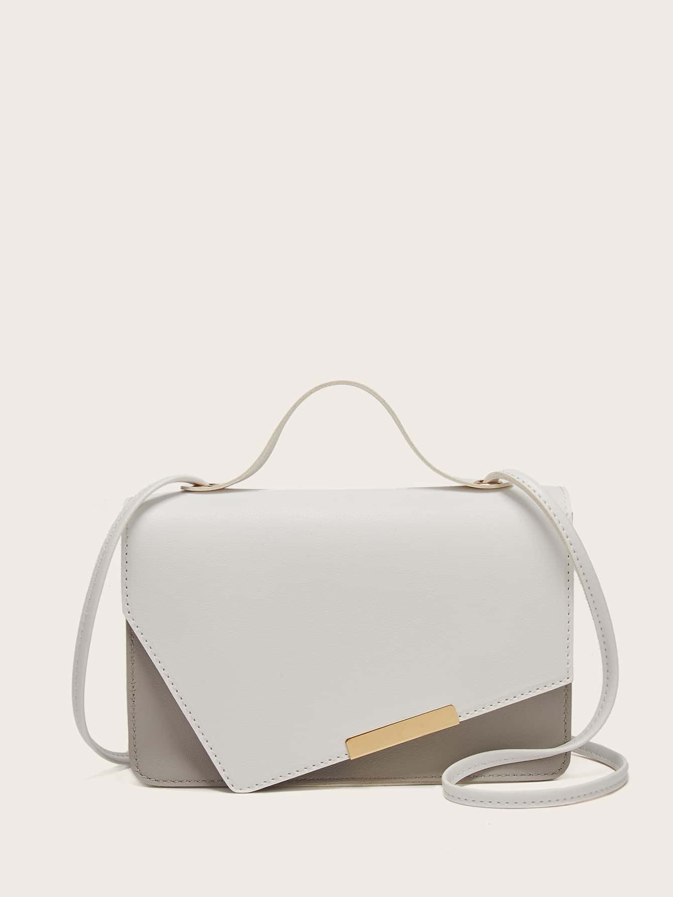 Asymmetrical Flap Satchel Bag - White - View 1